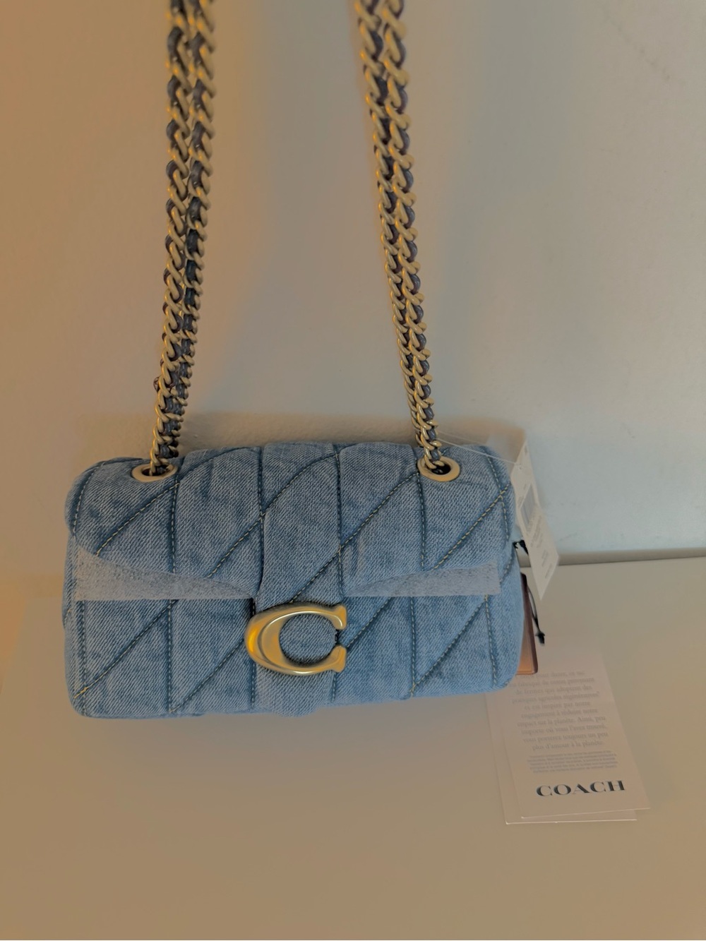 Coach Quilted Denim Crossbody with Gold Chain - Blue NWT Dust Bag Retail $475 - Picture 7 of 14